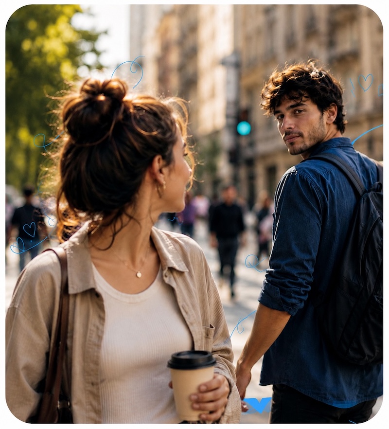 Casal se cruzando na rua